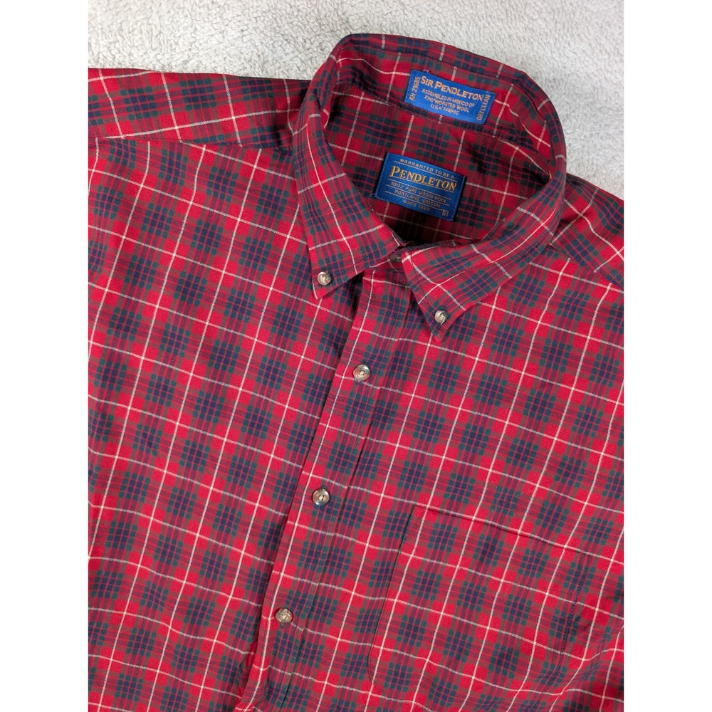 Sir Pendleton Mens Red Frasier Tartan Plaid Pure Virgin Wool Button Down Shirt L